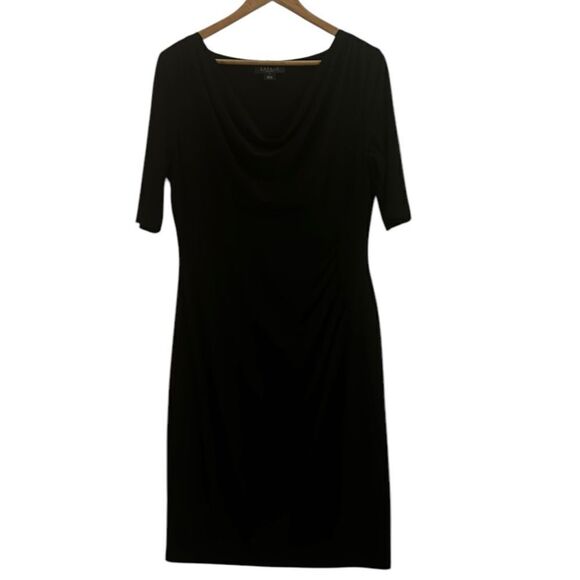 Lauren Ralph Lauren Black Modest Super Stretch Cowl Neck Matte Jersey Dress 14 - Picture 5 of 7